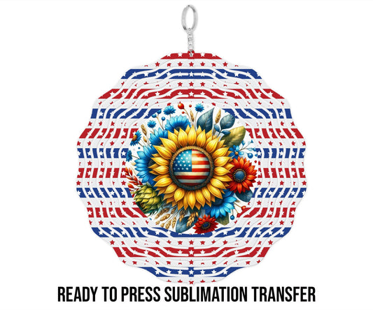 Sublimation Heat Transfer – Patriotic Summer Sunflower Wind Spinner Ready To Press