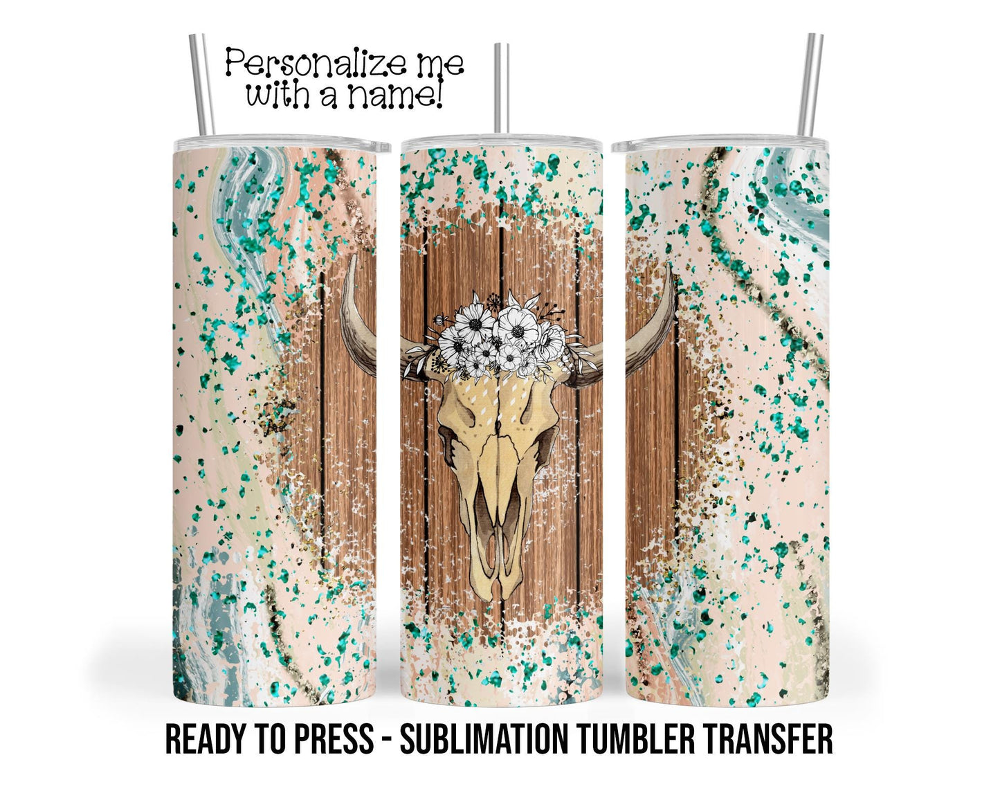 Sublimation Tumbler Transfer Print 20oz Tumbler, Ready To press Heat Transfer | Southwestern Bull Skull Horns | Western Theme Wraps