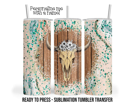 Sublimation Tumbler Transfer Print 20oz Tumbler, Ready To press Heat Transfer | Southwestern Bull Skull Horns | Western Theme Wraps