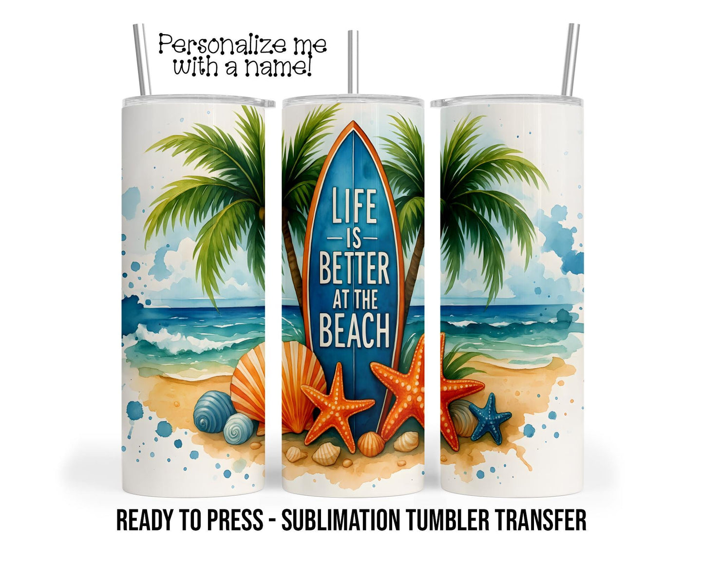Beach Sublimation Tumbler Transfer Print For 20 oz Tumbler or 30 oz  Tumbler - Ready to Press Heat Transfers SHIPS NEXT DAY