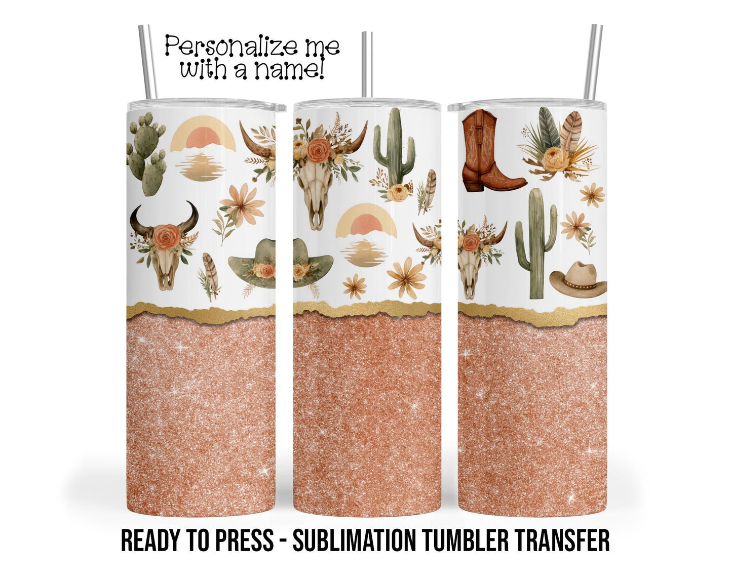 Sublimation Transfer Print For 20 oz Tumbler - 30 oz Tumbler - Ready to press Heat Transfers, Single Use Country Western Theme