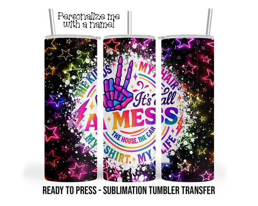 Sublimation Tumbler Transfer - 20oz Tumbler Wrap Neon Stars Design Ready To Press