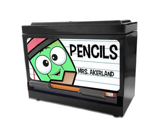 Custom Pencil Dispenser Vinyl Decal Personalized with a name, Waterproof Decal, Green Pencil, Teacher Appreciation Approx. 3.5x7.5 inches
