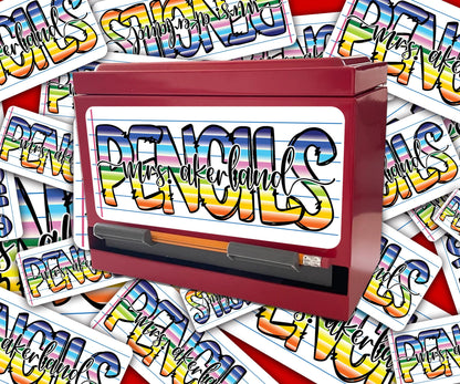 Custom Pencil Dispenser Vinyl Decal Personalized with a name, Waterproof Decal, Rainbow Theme, Teacher Appreciation Approx. 3.5x7.5 inches