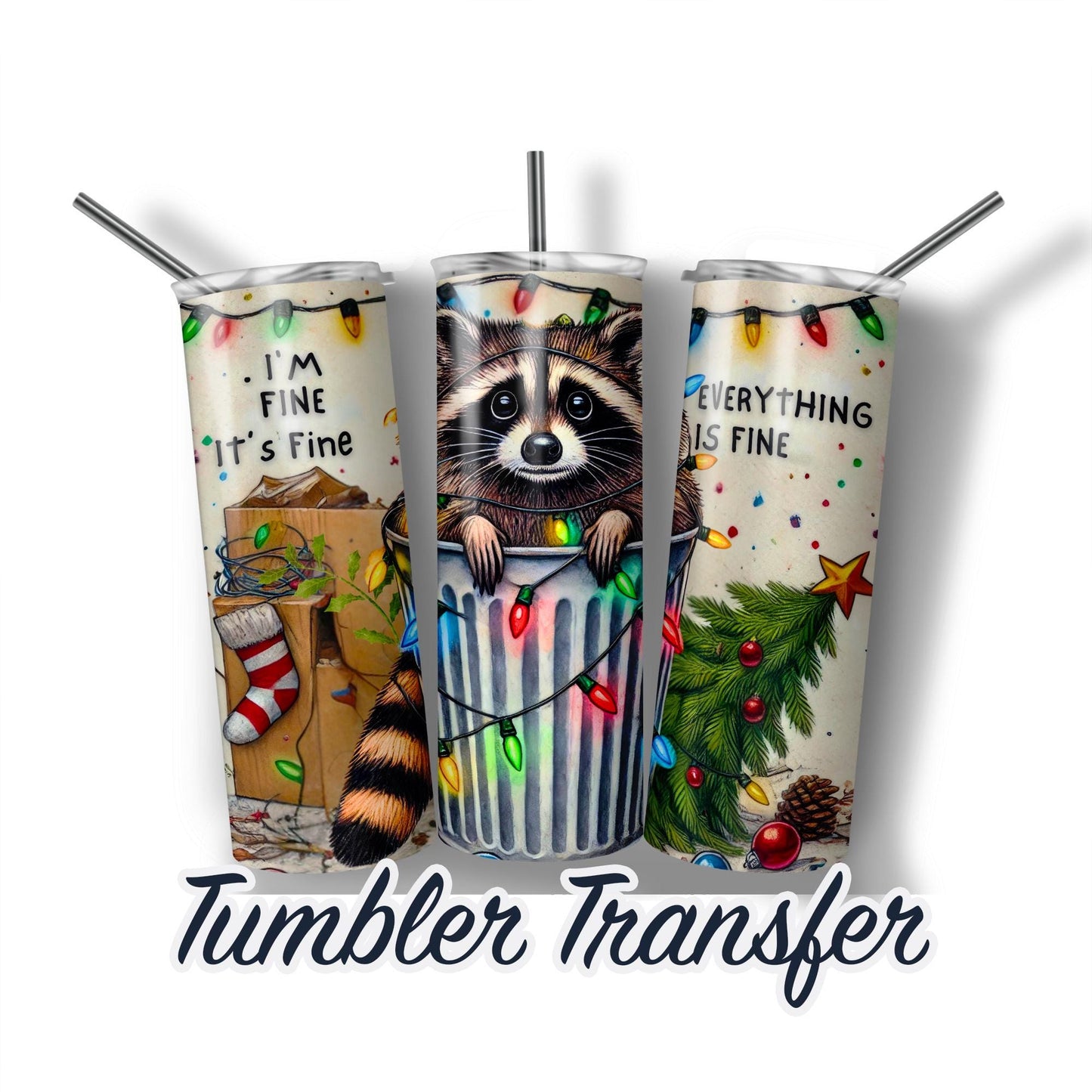 Raccoon Sublimation Transfer Print For 20 oz Tumblers - 30 oz Tumblers - Ready To press - Heat Transfers SHIPS NEXT DAY