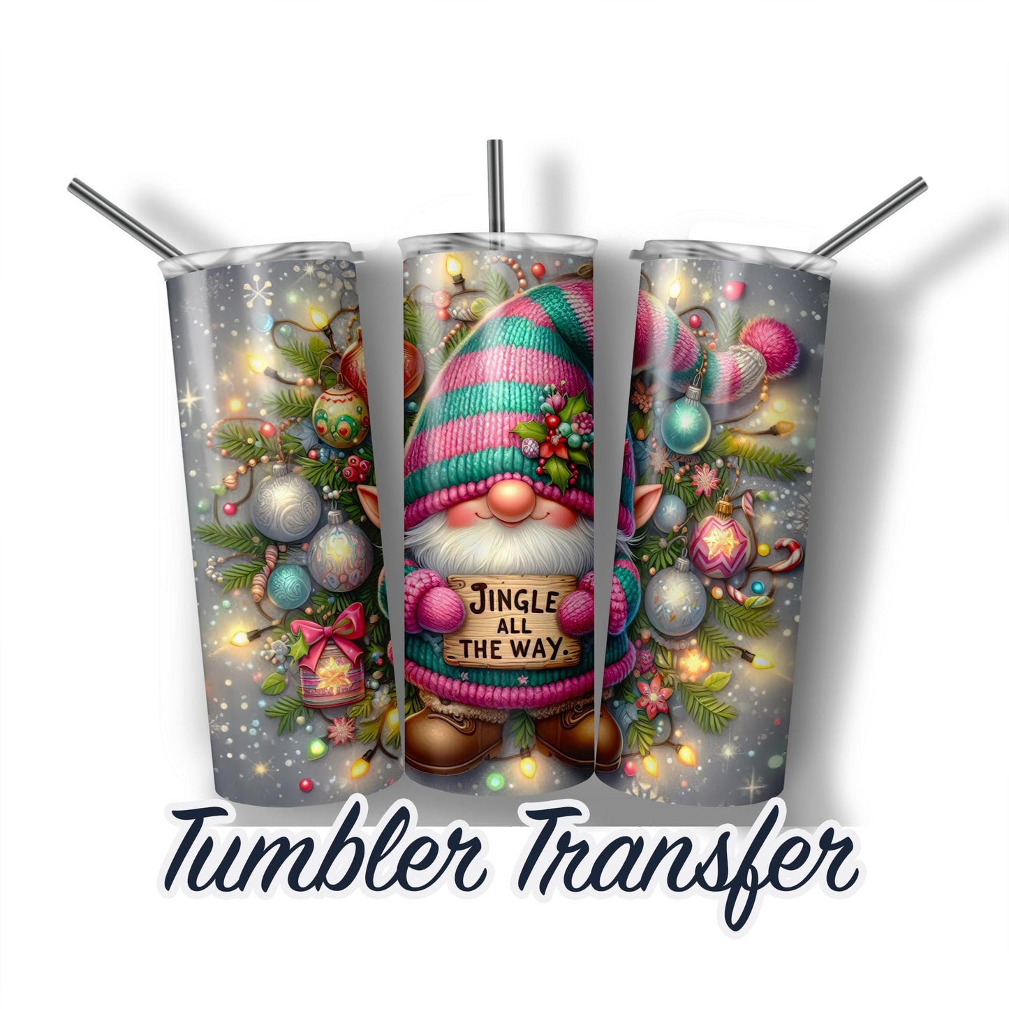 Christmas Gnomes Ready to Press Sublimation Transfer Print 20 oz - 30 oz Tumblers  Ships Next Day