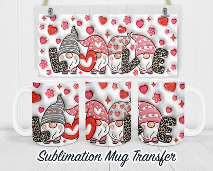 Valentines Gnome 3d Puff Inflated Coffee Mug Sublimation Transfer 11 oz - 15 oz  Coffee Mugs Ready To press Heat Transfers SHIPS NEXT DAY