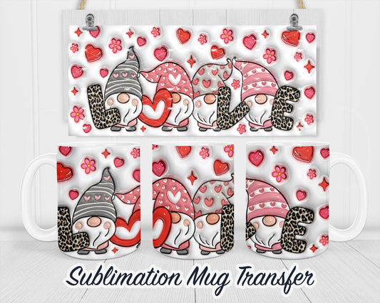 Valentines Gnome 3d Puff Inflated Coffee Mug Sublimation Transfer 11 oz - 15 oz  Coffee Mugs Ready To press Heat Transfers SHIPS NEXT DAY
