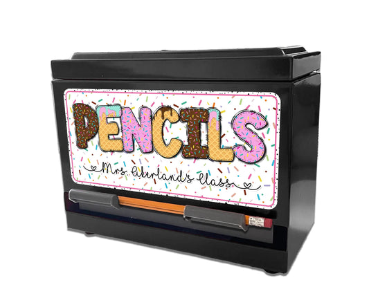 Custom Pencil Dispenser Waterproof Vinyl Decal OR Magnetic Decal Personalized with a name, Ice Cream Theme, Teacher Appreciation