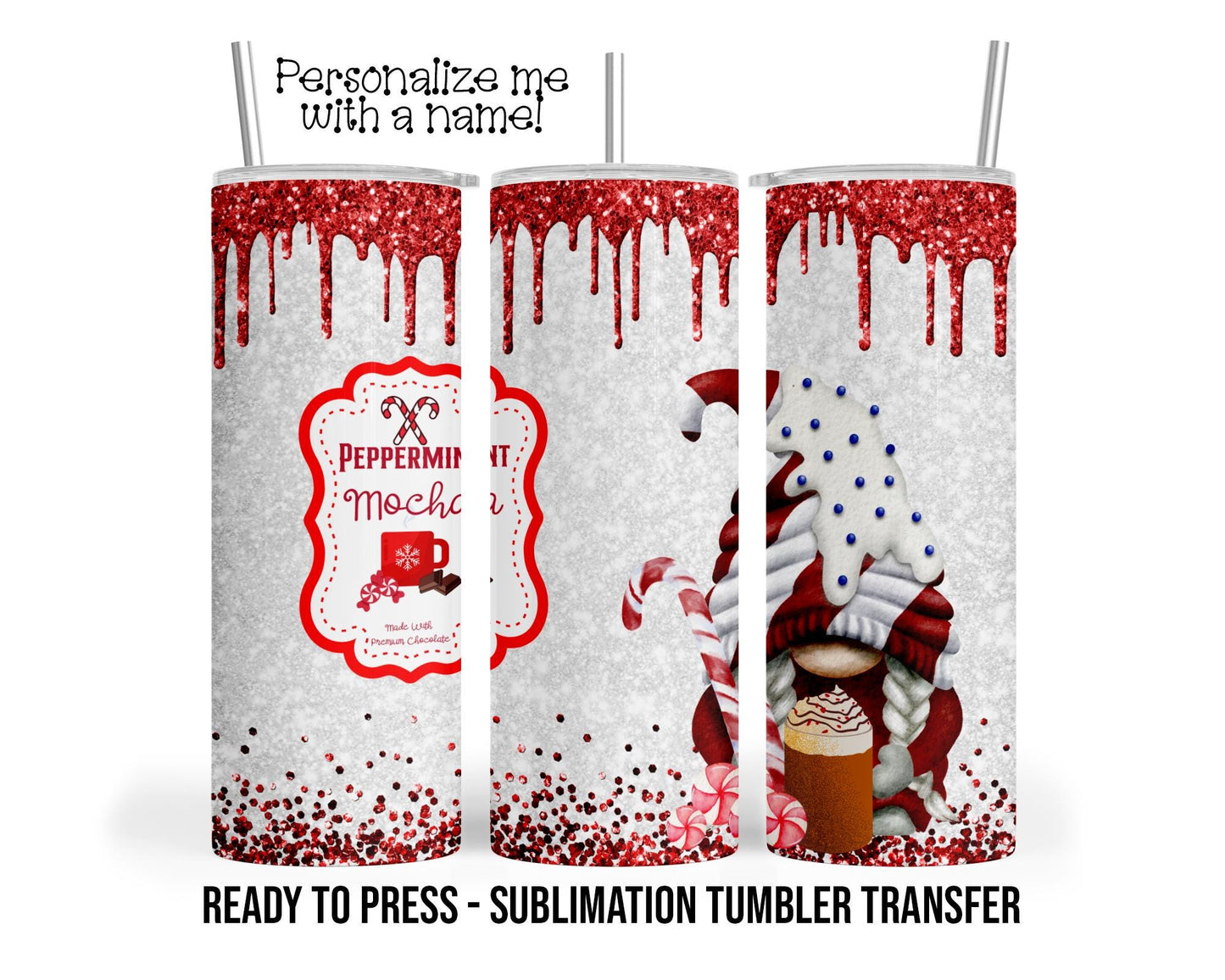 Tumbler Wrap Christmas Gnome Ready to Press Sublimation Transfer Print 20 oz - 30 oz Tumbler