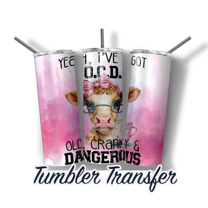 OCD Cow Ready to Press Sublimation Transfer Print 20 oz - 30 oz Tumbler  Ships Next Day