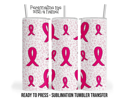 Sublimation Tumbler Transfer - Pink Ribbon Heat Press Design for 20 oz & 30 oz Tumblers