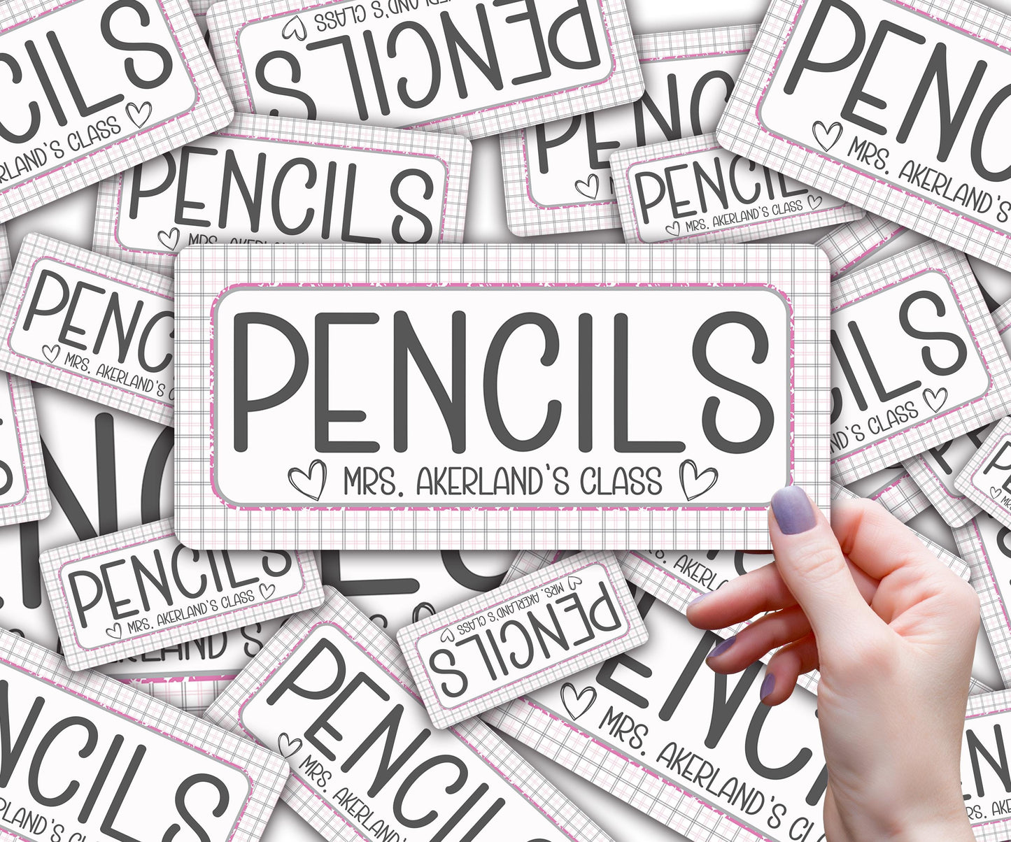 Custom Pencil Dispenser Vinyl Decal Personalized with a name, Waterproof Decal, Pink Theme, Teacher Appreciation Approx. 3.5x7.5 inches