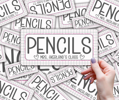 Custom Pencil Dispenser Vinyl Decal Personalized with a name, Waterproof Decal, Pink Theme, Teacher Appreciation Approx. 3.5x7.5 inches