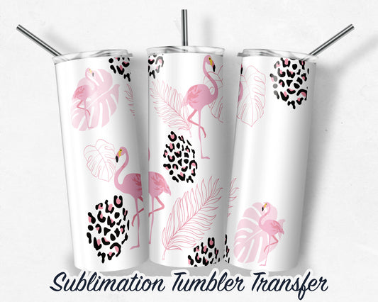 Pink Flamingo  Sublimation Transfer Print For 20 oz - 30 oz Skinny Tumbler - Ready To press - Heat Transfers