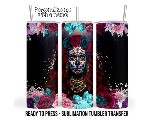 Sublimation Tumbler Transfer - Sugar Skull Design Ready To Press For 20 oz & 30 oz Tumblers