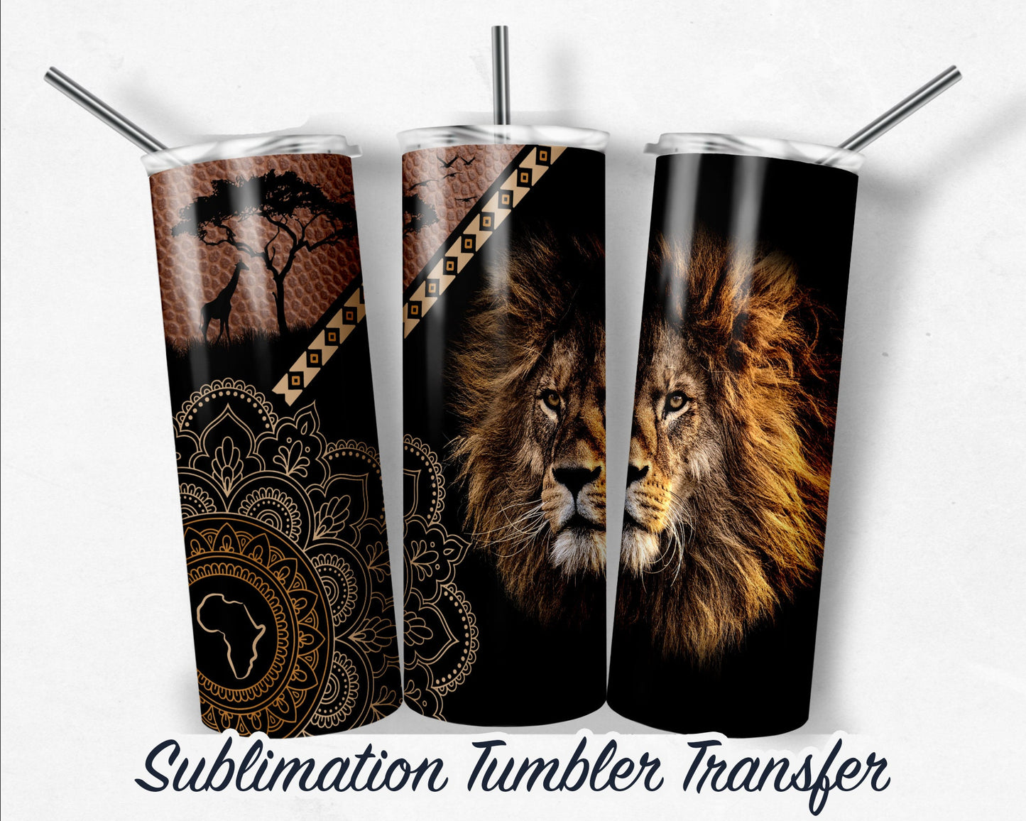 Lion -  Sublimation Transfer Print For 20 oz - 30 oz Skinny Tumbler - Ready To press - Heat Transfer SHIPS NEXT DAY
