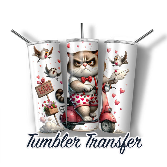 Valentines Cat Sublimation Transfer Print For 20 oz - 30 oz Skinny Tumbler - Ready To press - Heat Transfer SHIPS NEXT DAY
