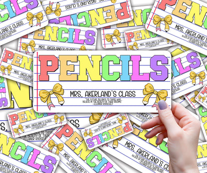Custom Pencil Dispenser Vinyl Decal Personalized with a name, Waterproof Decal, Rainbow Theme, Teacher Appreciation Approx. 3.5x7.5 inches