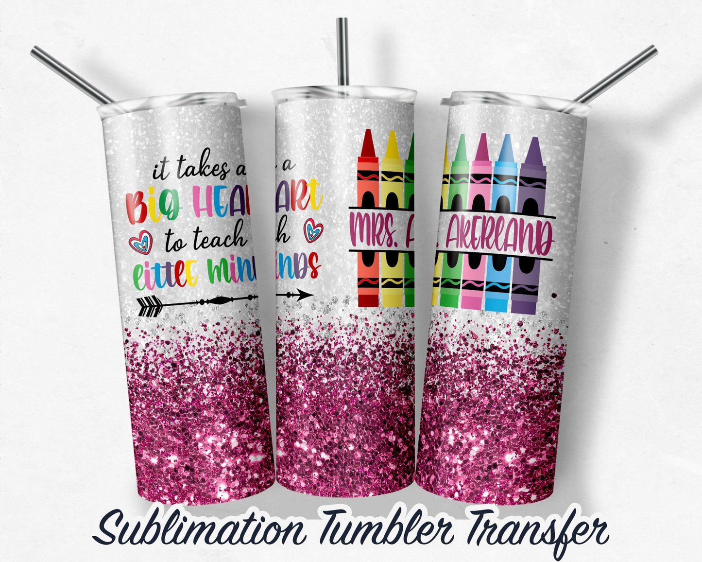 Pink  Teacher  Sublimation Transfer Print For 20 oz Tumblers - 30 oz Tumblers - Ready To press - Heat Transfers SHIPS NEXT DAY