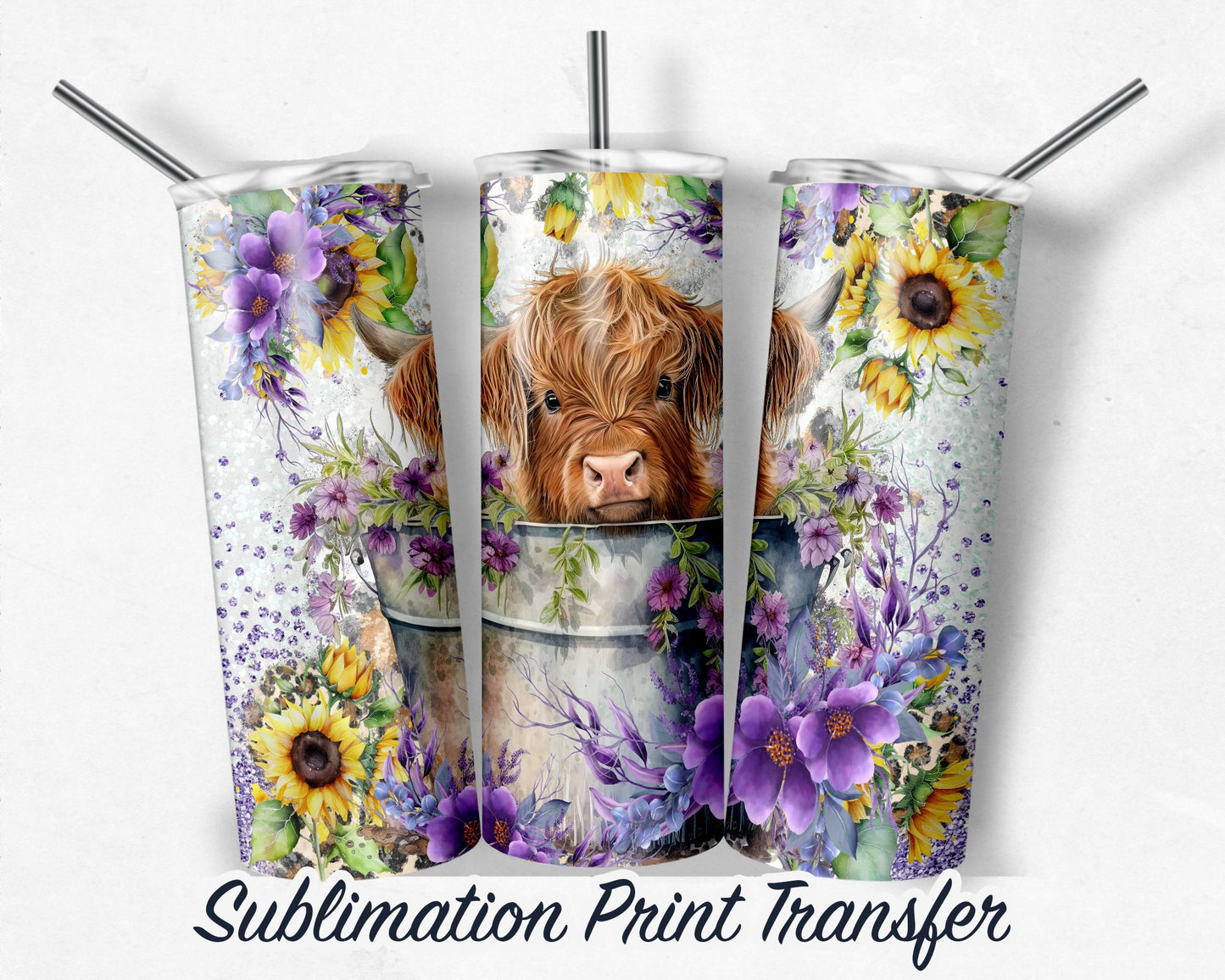 Cow Momma and Baby  Sublimation Transfer Print For 20 oz Tumbler - 30 oz Skinny Tumbler - Ready To press - Heat Transfers SHIPS NEXT DAY