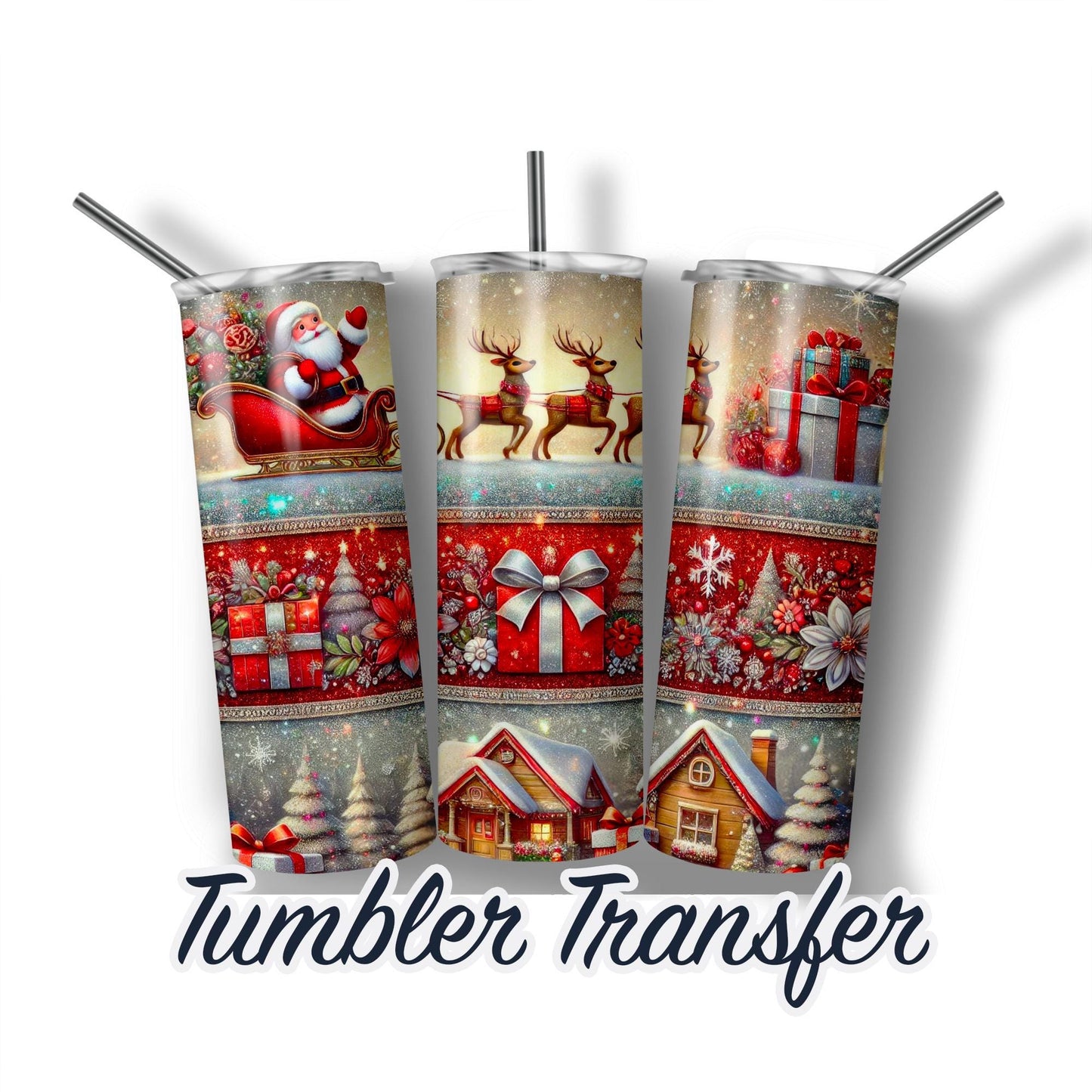 Christmas Sublimation Transfer Print For 20 oz - 30 oz Tumbler - Ready To press Heat Transfers - Ships Next Day