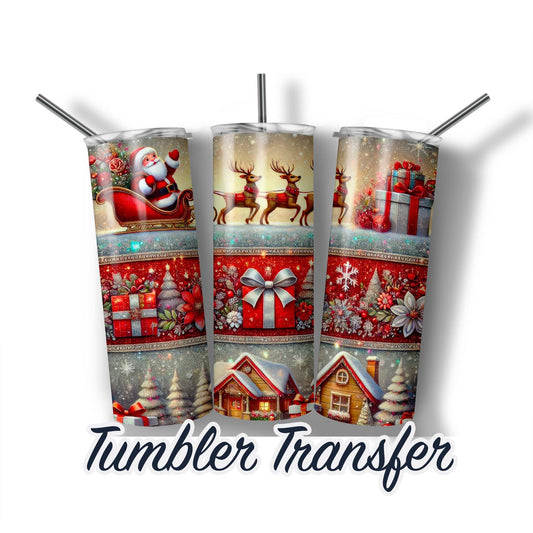 Christmas Sublimation Transfer Print For 20 oz - 30 oz Tumbler - Ready To press Heat Transfers - Ships Next Day