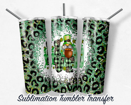 St. Patrick's Day LOVE Gnomes  Sublimation Transfer Print For 20 - 30 oz Tumblers - Ready to Press - Heat Transfers