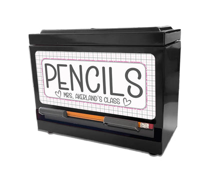Custom Pencil Dispenser Vinyl Decal Personalized with a name, Waterproof Decal, Pink Theme, Teacher Appreciation Approx. 3.5x7.5 inches