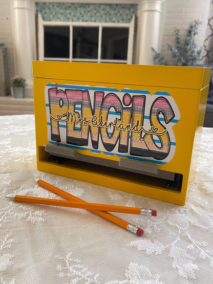 Custom Pencil Dispenser Vinyl Decal or Magnetic Decal Personalized with a name