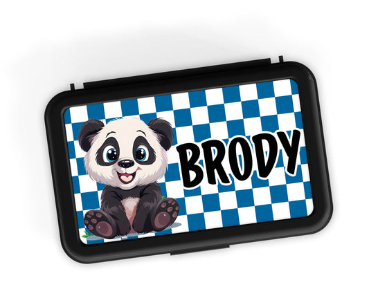Custom Decal for Pencil Box Personalized with Name, 3.9 tall x 6.8 wide, Waterproof Decals for Student, Classroom Sticker, Baby Panda Theme
