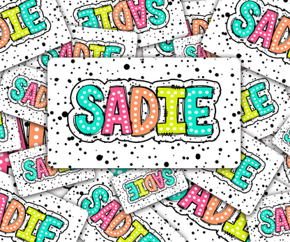 Custom Decal for Pencil Box Personalized with Name, 3.9 tall x 6.8 wide, Waterproof Decals for Student, Classroom Sticker, Rainbow Dot Theme