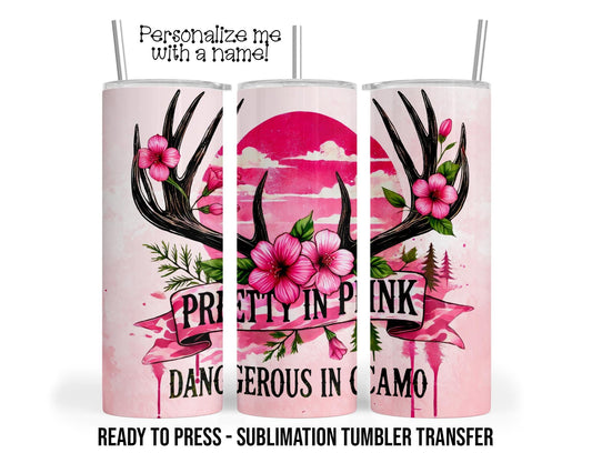 Pink Deer Hunting Sublimation Tumbler Transfer Print 20 oz Tumbler or  30oz Tumbler Ready To press Heat Transfers SHIPS NEXT DAY