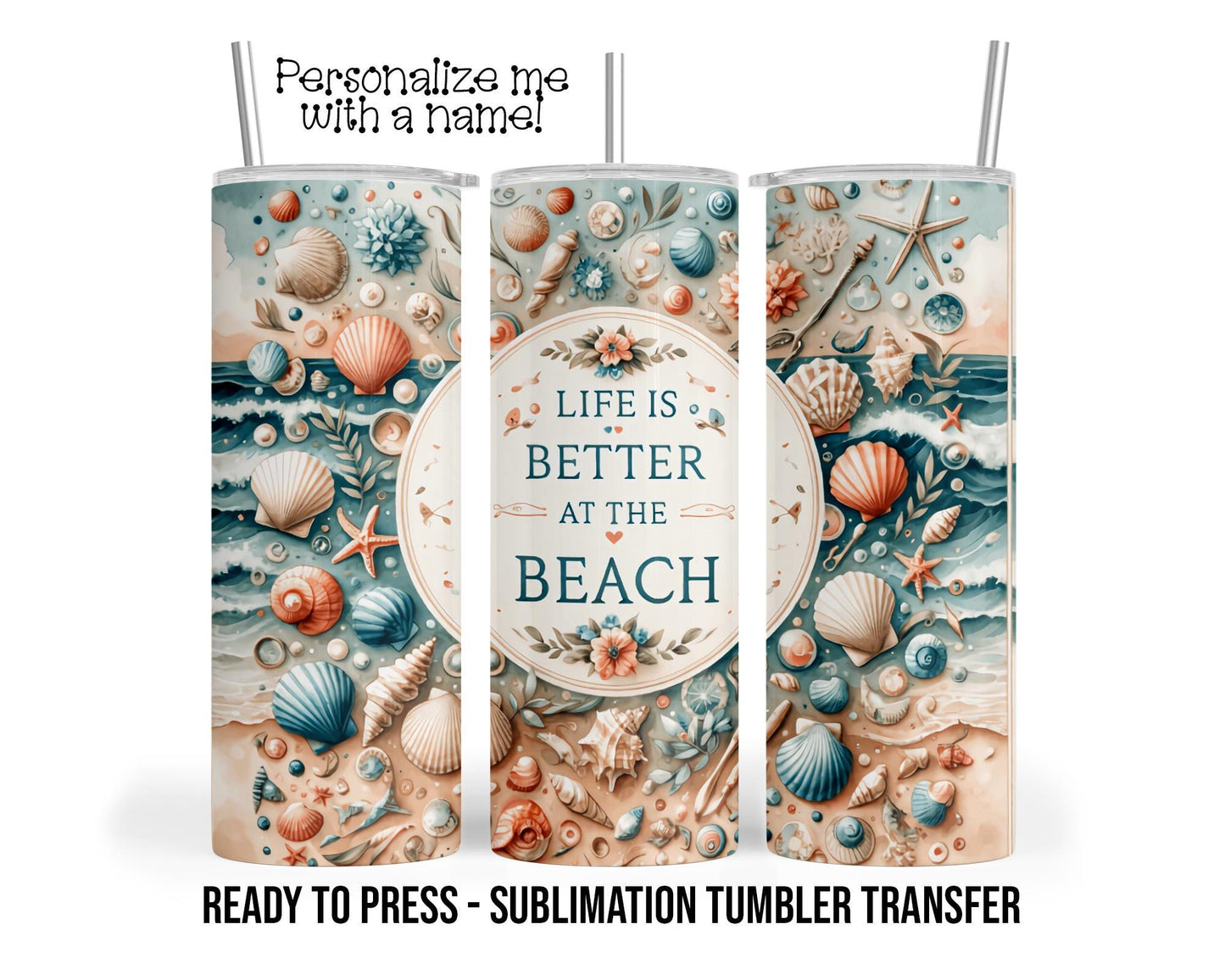 Beach Sublimation Tumbler Transfer Print For 20 oz Tumbler or 30 oz  Tumbler - Ready to Press Heat Transfers SHIPS NEXT DAY