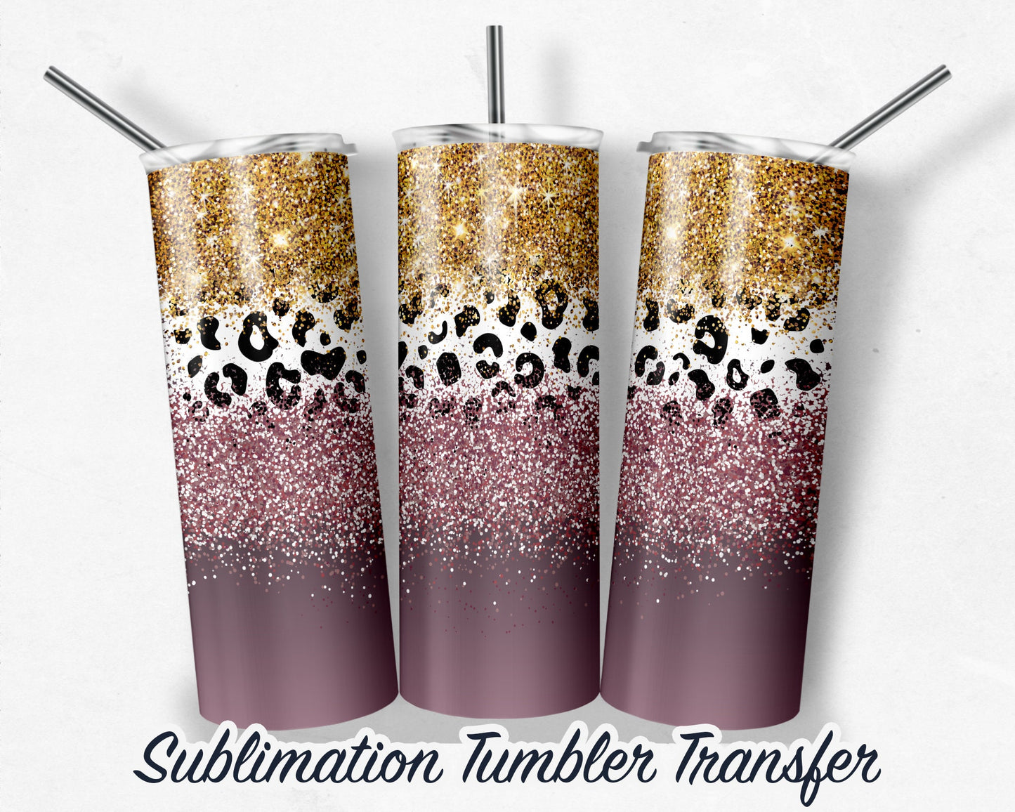 Glitter Leopard Print -  Sublimation Transfer Print For 20 oz - 30 oz Skinny Tumbler - Ready To press - Heat Transfer SHIPS NEXT DAY