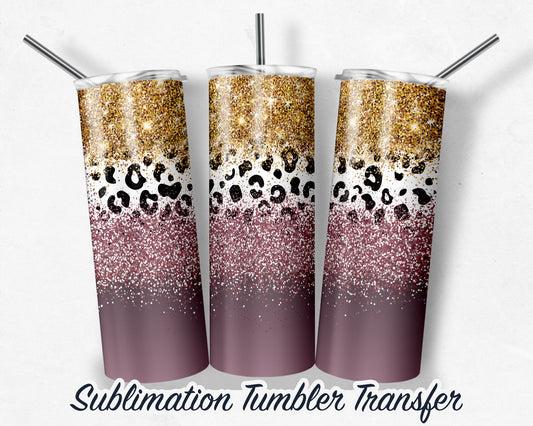 Glitter Leopard Print -  Sublimation Transfer Print For 20 oz - 30 oz Skinny Tumbler - Ready To press - Heat Transfer SHIPS NEXT DAY