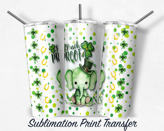 St. Patricks Elephant  Sublimation Transfer Print For 20 oz - 30 oz Skinny Tumbler - Ready To press - Heat Transfers