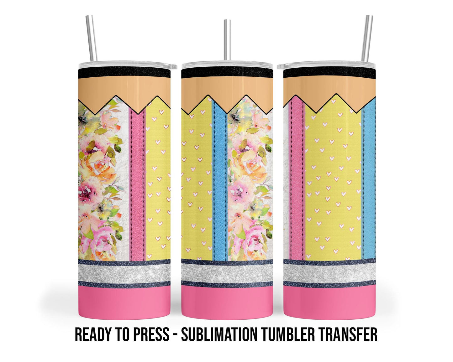 Pencil Sublimation Transfer Print For 20oz Tumblers- 30 oz Tumbler - Ready To press - Heat Transfers SHIPS NEXT DAY