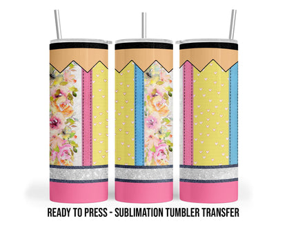 Pencil Sublimation Transfer Print For 20oz Tumblers- 30 oz Tumbler - Ready To press - Heat Transfers SHIPS NEXT DAY