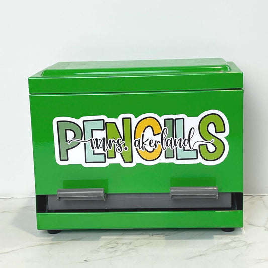 Custom Pencil Dispenser Vinyl Decal  or Magnetic Decal Personalized with a name