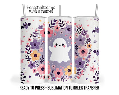 Pastel Fall Floral Ghost, Botanical Ghosts Sublimation Tumbler Transfer Print 20oz Tumbler, Ready To press Heat Transfer SHIPS NEXT DAY
