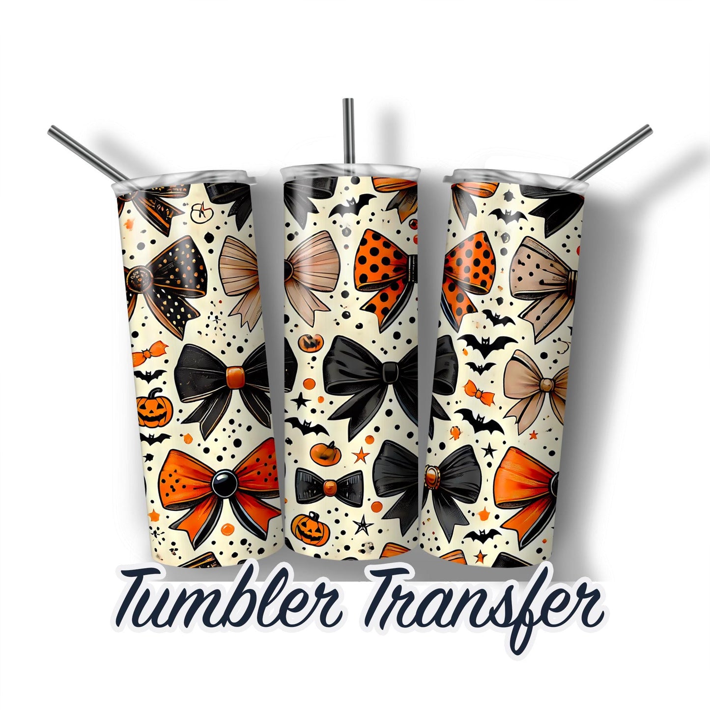 Halloween Bows Ready to Press Sublimation Transfer Print 20 oz - 30 oz Tumbler  Ships Next Day