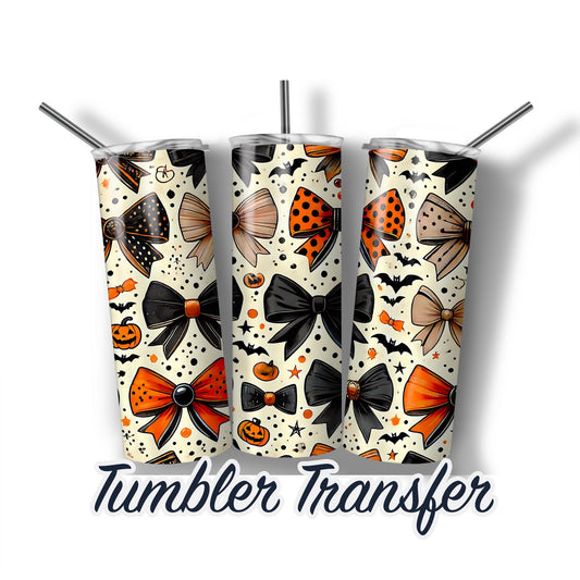 Halloween Bows Ready to Press Sublimation Transfer Print 20 oz - 30 oz Tumbler  Ships Next Day