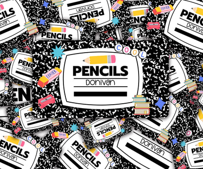 Custom Decal for Pencil Box Personalized with Name, 3.9 tall x 6.8 wide, Waterproof Decals for Students, Classroom Sticker Composition Book