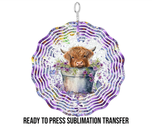 Highland Cow Wind Spinner Sublimation Ready To press Heat Transfer SHIPS NEXT DAY