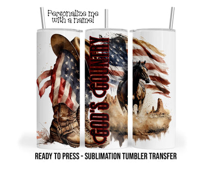 God's Country Cowboy Sublimation Tumbler Transfer Print For 20 oz Tumbler - 30 oz Tumbler - Ready To press Heat Transfers SHIPS NEXT DAY