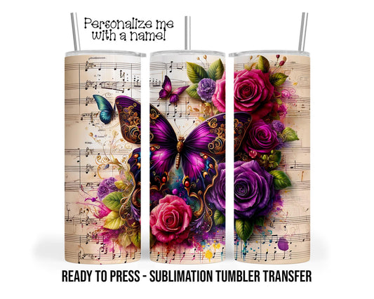 Musical Butterflies  Sublimation Tumbler Transfer Print For 20 oz Tumblers - 30 oz Tumblers - Ready To press - Heat Transfers