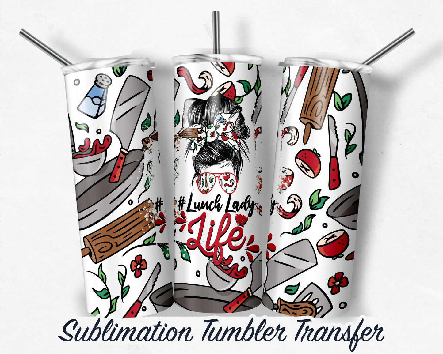 Lunch Lady  Sublimation Transfer Print For 20oz Tumblers- 30 oz Tumbler - Ready To press - Heat Transfers