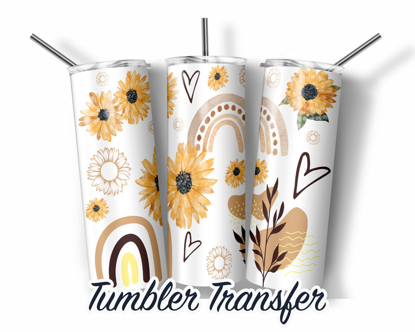 Floral Rainbow  Sublimation Transfer Print 20 oz Skinny Tumbler - 30oz Skinny Tumbler - Ready To press Heat Transfers SHIPS NEXT DAY