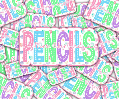 Custom Pencil Dispenser Vinyl Decal Personalized with a name, Pastel Dotted Decals, Pastel Polka Dots, Classroom Decor, Teacher Stickers